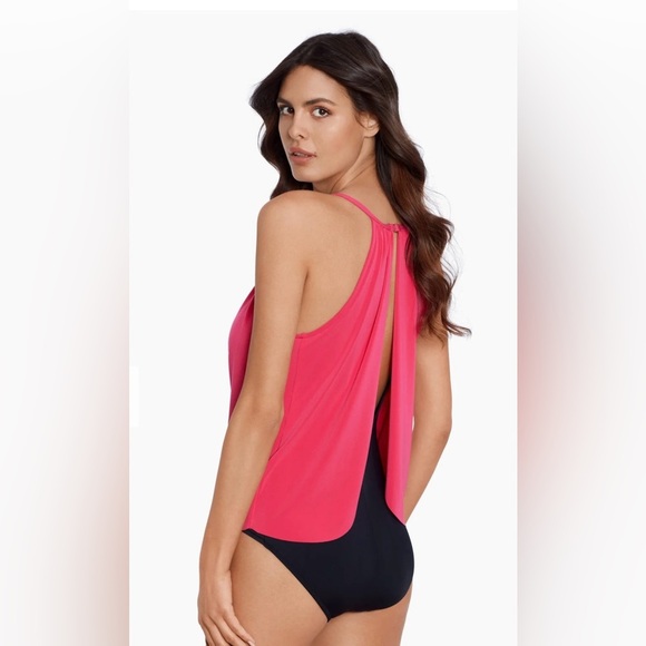 NWOT Magicsuit Aubrey Pink and Black One Piece Swimsuit Halter Style - Picture 2 of 9
